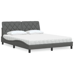 Cama com colchão 160x200 cm tecido cinzento-escuro