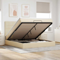 Estrutura de cama otomana com creme de colchão 180x200cm tecido