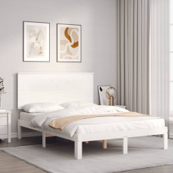 Estrutura de cama de casal c/ cabeceira madeira maciça branco