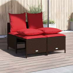 Conjunto de sofá de jardim com 4 peças e almofadas em rattan sintético marrom