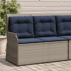 Banco de jardim reclinável com almofadas, em rattan sintético cinza