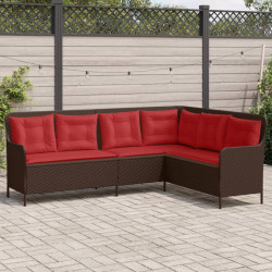 Sofá de jardim em formato de l, em rattan sintético marrom, com almofadas