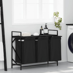 Cesto de roupa suja com 3 compartimentos e prateleira, cor carvalho preto