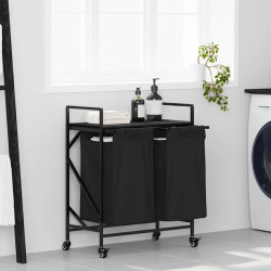 Cesto de roupa suja com 2 compartimentos e rodas, cor carvalho preto