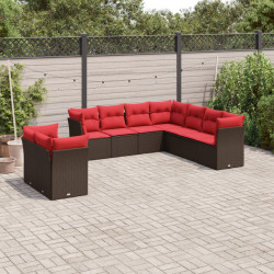 Conjunto de sofá de jardim com 9 peças e almofadas em rattan sintético marrom