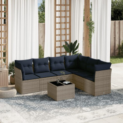 Conjunto de sofá de jardim com 7 peças e almofadas em rattan sintético cinza