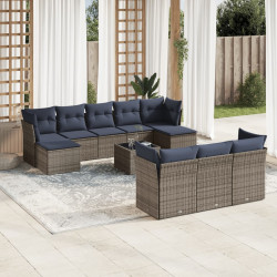 Conjunto de sofá de jardim com 11 peças e almofadas em rattan sintético cinza