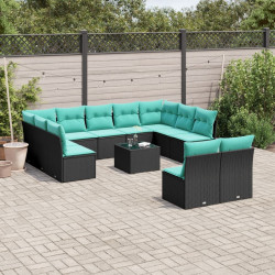 Conjunto de sofá de jardim com 12 peças e almofadas em rattan sintético preto