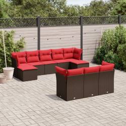 Conjunto de sofá de jardim com 10 peças e almofadas em rattan sintético marrom