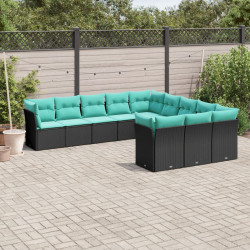 Conjunto de sofá de jardim com 11 peças e almofadas em rattan sintético preto