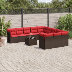 Conjunto de sofá de jardim com 12 peças e almofadas em rattan sintético marrom