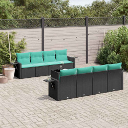 Conjunto de sofá de jardim de 9 peças com almofadas em rattan sintético preto