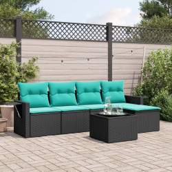 Conjunto de sofá de jardim com 6 peças e almofadas em rattan sintético preto
