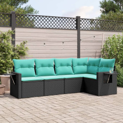 Conjunto de sofá de jardim de 5 peças com almofadas em rattan sintético preto