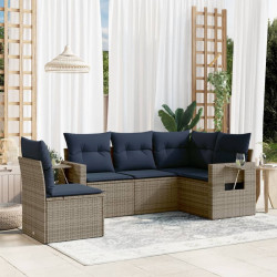 Conjunto de sofá de jardim de 5 peças com almofadas em rattan sintético cinza