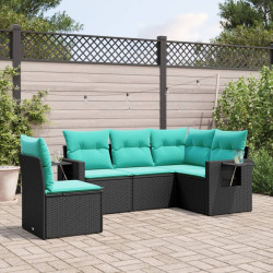 Conjunto de sofá de jardim de 5 peças com almofadas em rattan sintético preto
