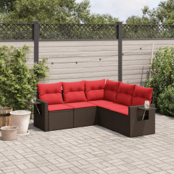 Conjunto de sofá de jardim de 5 peças com almofadas em rattan sintético marrom