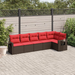 Conjunto de sofá de jardim com 6 peças e almofadas em rattan sintético marrom