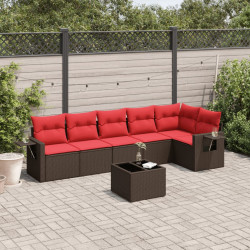 Conjunto de sofá de jardim com 7 peças e almofadas em rattan sintético marrom