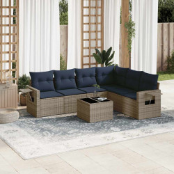 Conjunto de sofá de jardim com 7 peças e almofadas em rattan sintético cinza