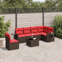 Conjunto de sofá de jardim com 7 peças e almofadas em rattan sintético marrom