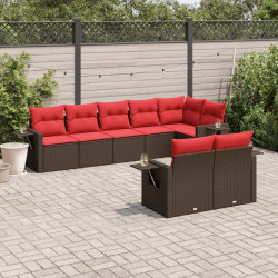Conjunto de sofá de jardim com 8 peças e almofadas em rattan sintético marrom
