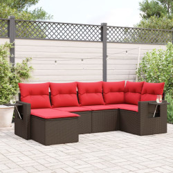Conjunto de sofá de jardim com 6 peças e almofadas em rattan sintético marrom