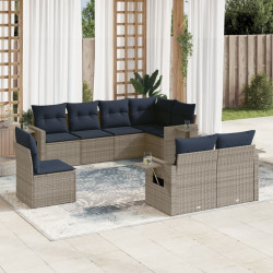 Conjunto de sofá de jardim com 8 peças e almofadas em rattan sintético cinza