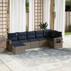Conjunto de sofá de jardim com 7 peças e almofadas em rattan sintético cinza