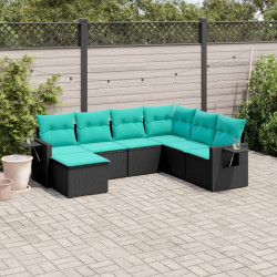 Conjunto de sofá de jardim com 7 peças e almofadas em rattan sintético preto