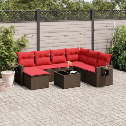 Conjunto de sofá de jardim com 8 peças e almofadas em rattan sintético marrom