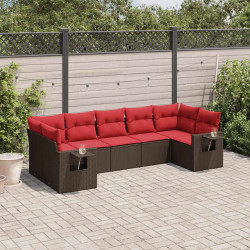 Conjunto de sofá de jardim com 7 peças e almofadas em rattan sintético marrom
