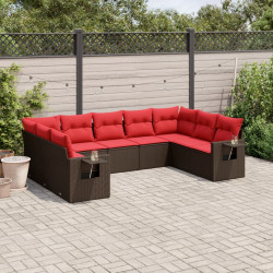 Conjunto de sofá de jardim com 9 peças e almofadas em rattan sintético marrom