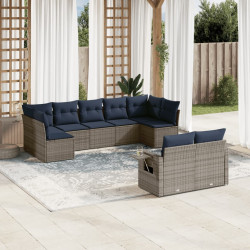 Conjunto de sofá de jardim de 9 peças com almofadas em rattan sintético cinza
