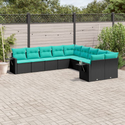 Conjunto de sofá de jardim com 10 peças e almofadas em rattan sintético preto