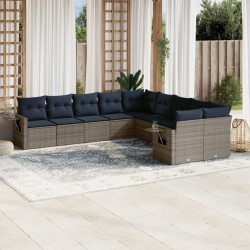 Conjunto de sofá de jardim com 10 peças e almofadas em rattan sintético cinza