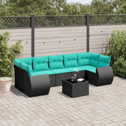 Conjunto de sofá de jardim com 8 peças e almofadas em rattan sintético preto