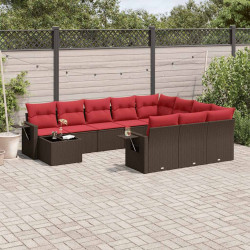 Conjunto de sofá de jardim com 11 peças e almofadas em rattan sintético marrom