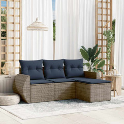 Conjunto de sofá de jardim com 4 peças e almofadas em rattan sintético cinza