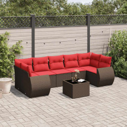 Conjunto de sofá de jardim com 8 peças e almofadas em rattan sintético marrom
