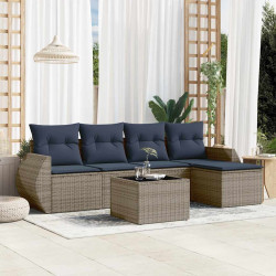 Conjunto de sofá de jardim com 6 peças e almofadas em rattan sintético cinza