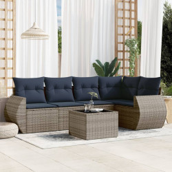 Conjunto de sofá de jardim com 6 peças e almofadas em rattan sintético cinza