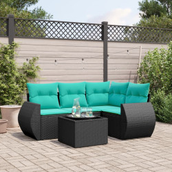 Conjunto de sofá de jardim de 5 peças com almofadas em rattan sintético preto