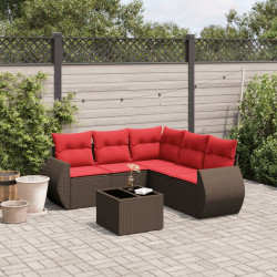 Conjunto de sofá de jardim com 6 peças e almofadas em rattan sintético marrom