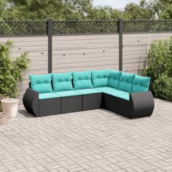 Conjunto de sofá de jardim com 6 peças e almofadas em rattan sintético preto