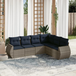 Conjunto de sofá de jardim com 6 peças e almofadas em rattan sintético cinza