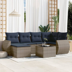 Conjunto de sofá de jardim com 7 peças e almofadas em rattan sintético cinza