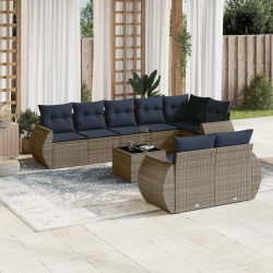 Conjunto de sofá de jardim de 9 peças com almofadas em rattan sintético cinza