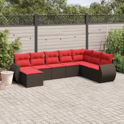 Conjunto de sofá de jardim com 8 peças e almofadas em rattan sintético marrom