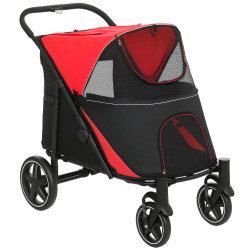 Carrinho para cães dobrável com janelas de malha cinto de segurança e bolsos de armazenamento 112x65x100 cm vermelho